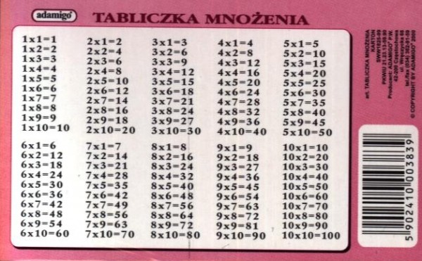 Tabliczka Mnożenia W Zakresie 50 Tabliczka mnożenia (karton),